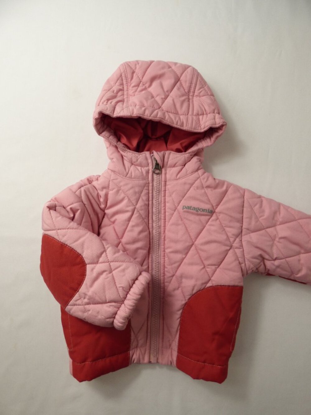Patagonia Girls Pink Quilted Puffer Jacket with Red Accents, Size 3 Months